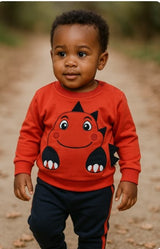 Red and navy cotton baby top and pants set – unisex infant outfit made in Turkey