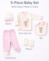5-Piece Baby Set Bear & Balloon Design for baby girl
