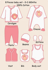 Cotton 8-piece baby clothing set with bear design – newborn gift set 0–3 months