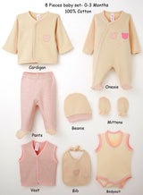 Bear design 8-piece newborn clothing set – 100% cotton, 0-3 months