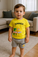 Toddler boys dinosaur print outfit – cotton top and shorts set – 1 to 3 years – made in Turkey – summer baby clothes