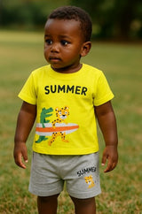 Toddler boys dinosaur print outfit – cotton top and shorts set – 1 to 3 years – made in Turkey – summer baby clothes