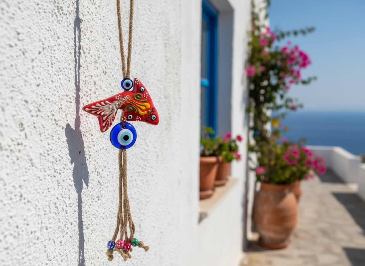 Evil Eye Ceramic Wall Hanging Fish Design