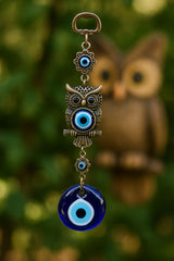 Owl Evil Eye Wall Decor| Glass & Metal Owl Charm