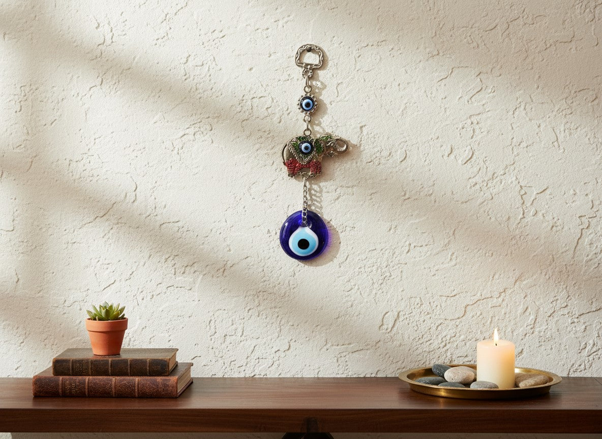 Elephant Evil Eye Wall Hanging| Glass & Metal Elephant