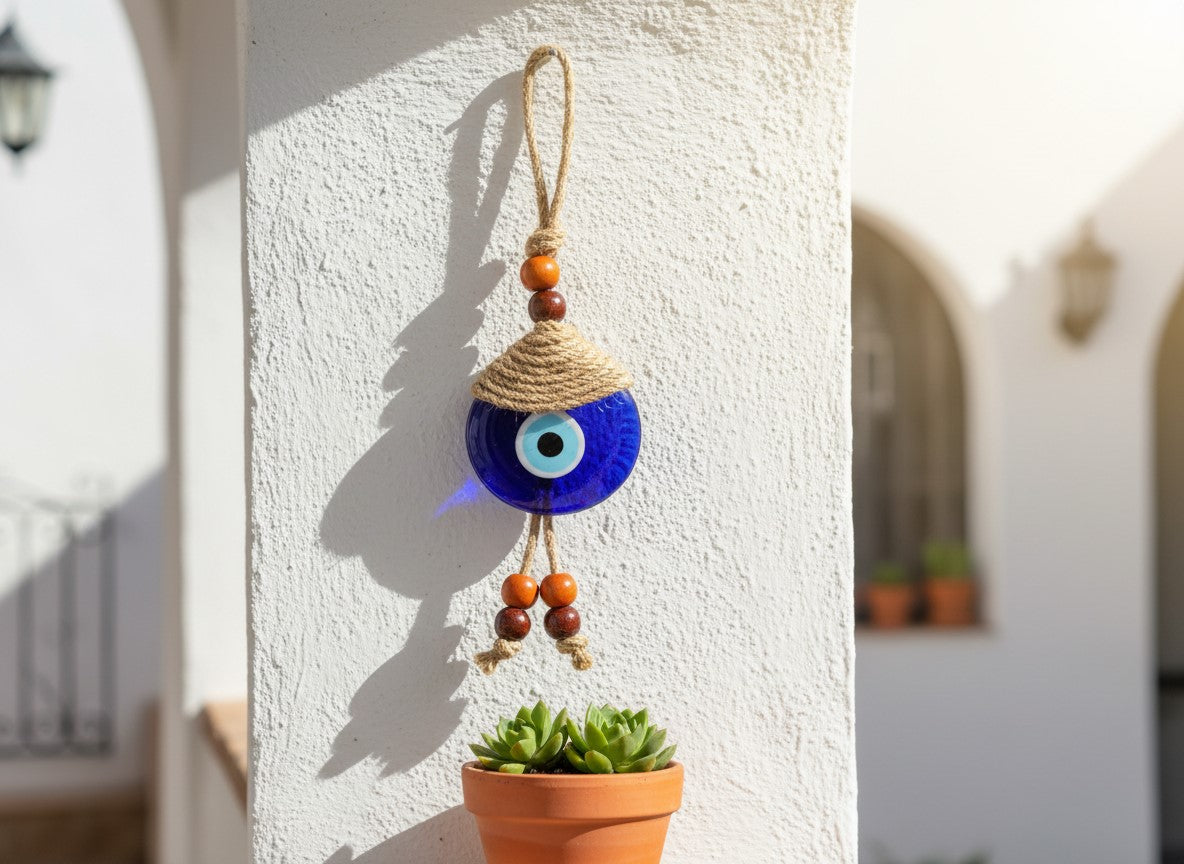 Round Evil Eye Wall Hanging| Glass & Straw