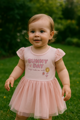 Girls sunny day print dress – soft cotton, perfect for Easter and summer fun
