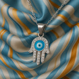 Sterling Silver Hamsa Hand Pendant with Evil Eye Protection