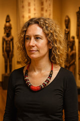 Handmade African Necklace with Red Kofi Beads & Carved bones