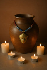 African Kofi Necklace with Bronze Mask & Glass Beads