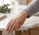 925 Sterling Silver Oval Link Bracelet with Sparkling CZ Accents