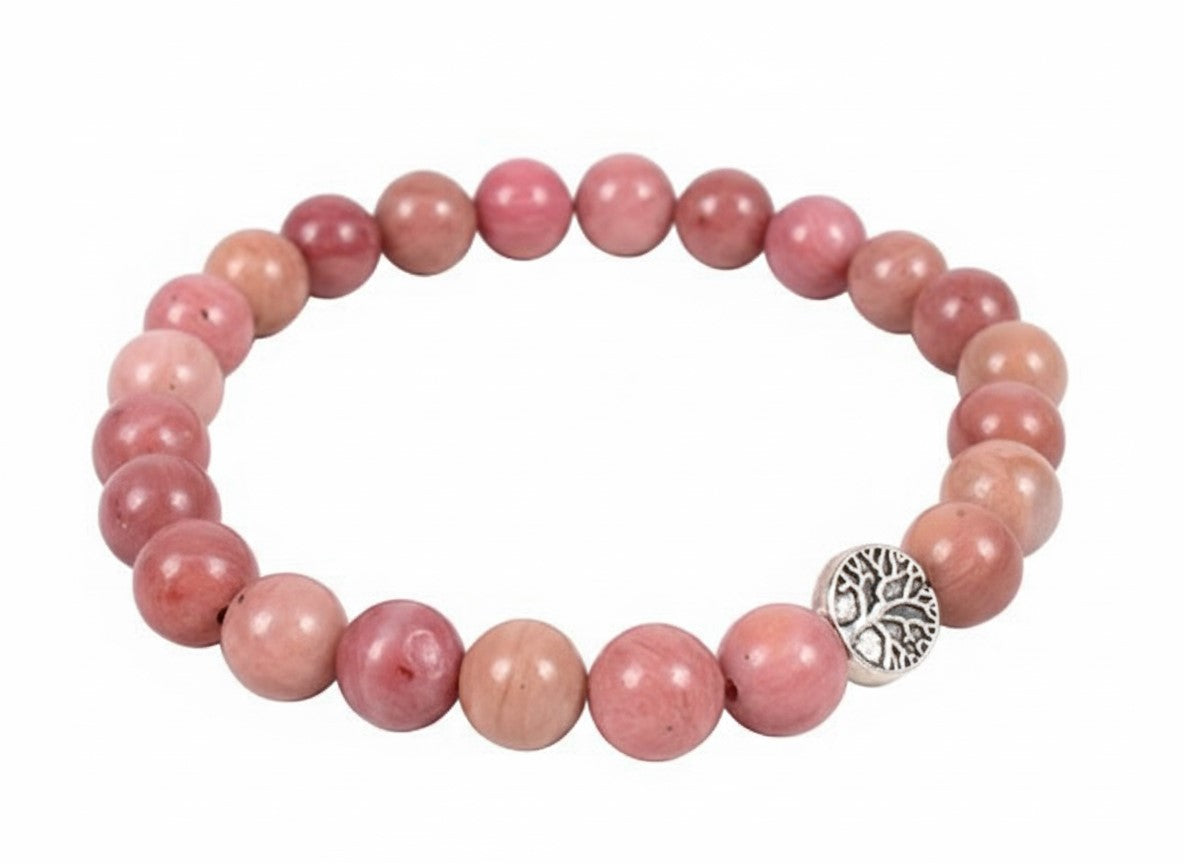 Rhodochrosite Heart Charm Bracelet | Natural Stone Jewelry