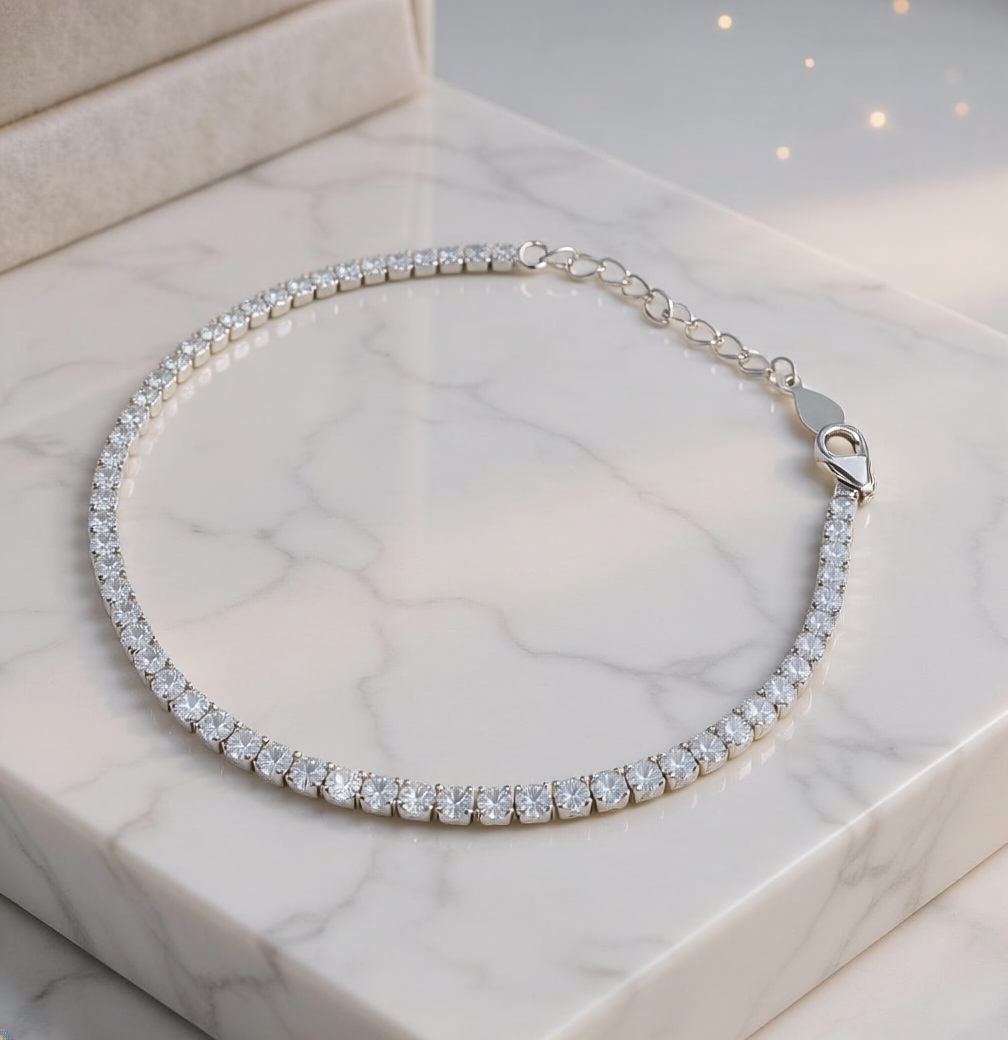 Sterling Silver Tennis Bracelet – Elegant Cubic Zirconia Bracelet for Women | Minimalist Luxury Jewelry