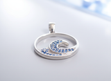 925 Sterling Silver Wave Pendant with Blue Stones (no chain)