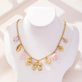 Heart and Butterfly Bow Ocean Multi-Pendant Necklace