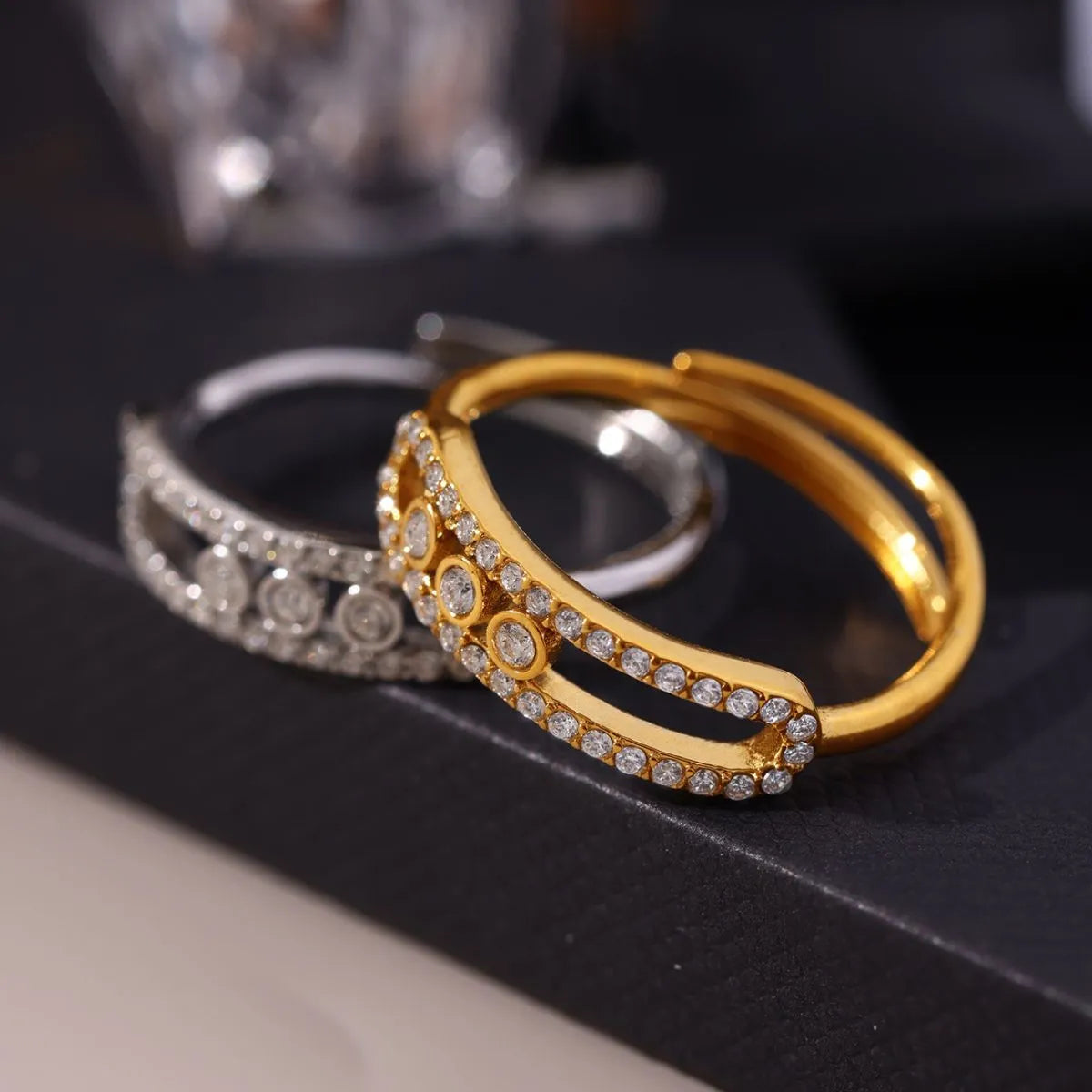Moving Crystal Bar Necklace and Ring Jewelry Set