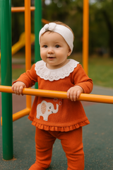 3-piece baby girl outfit with lace collar and elephant design – cotton blend made in Turkey

