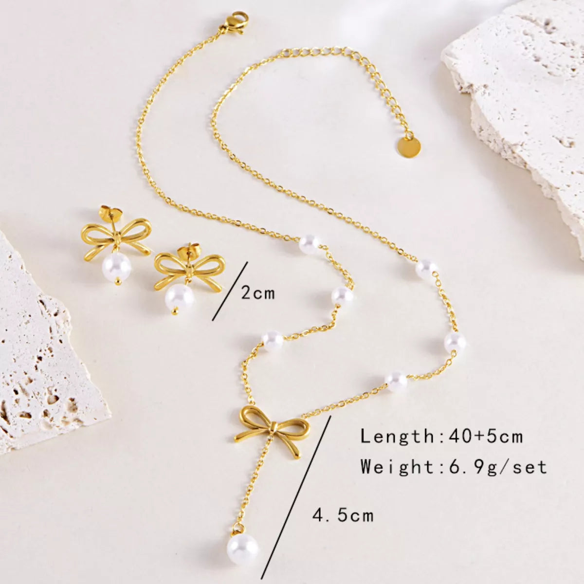  18K Gold-Plated Bowknot Pearl Jewelry Set
