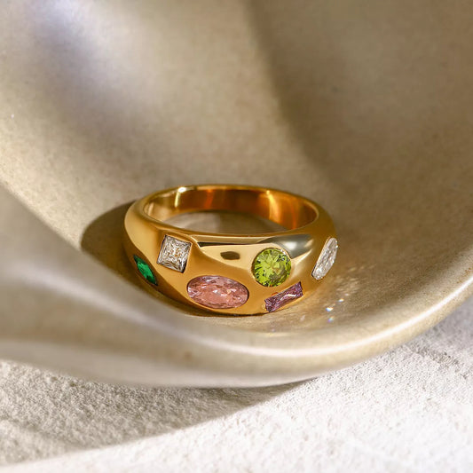 18K Gold-Plated Colorful Zircon Ring