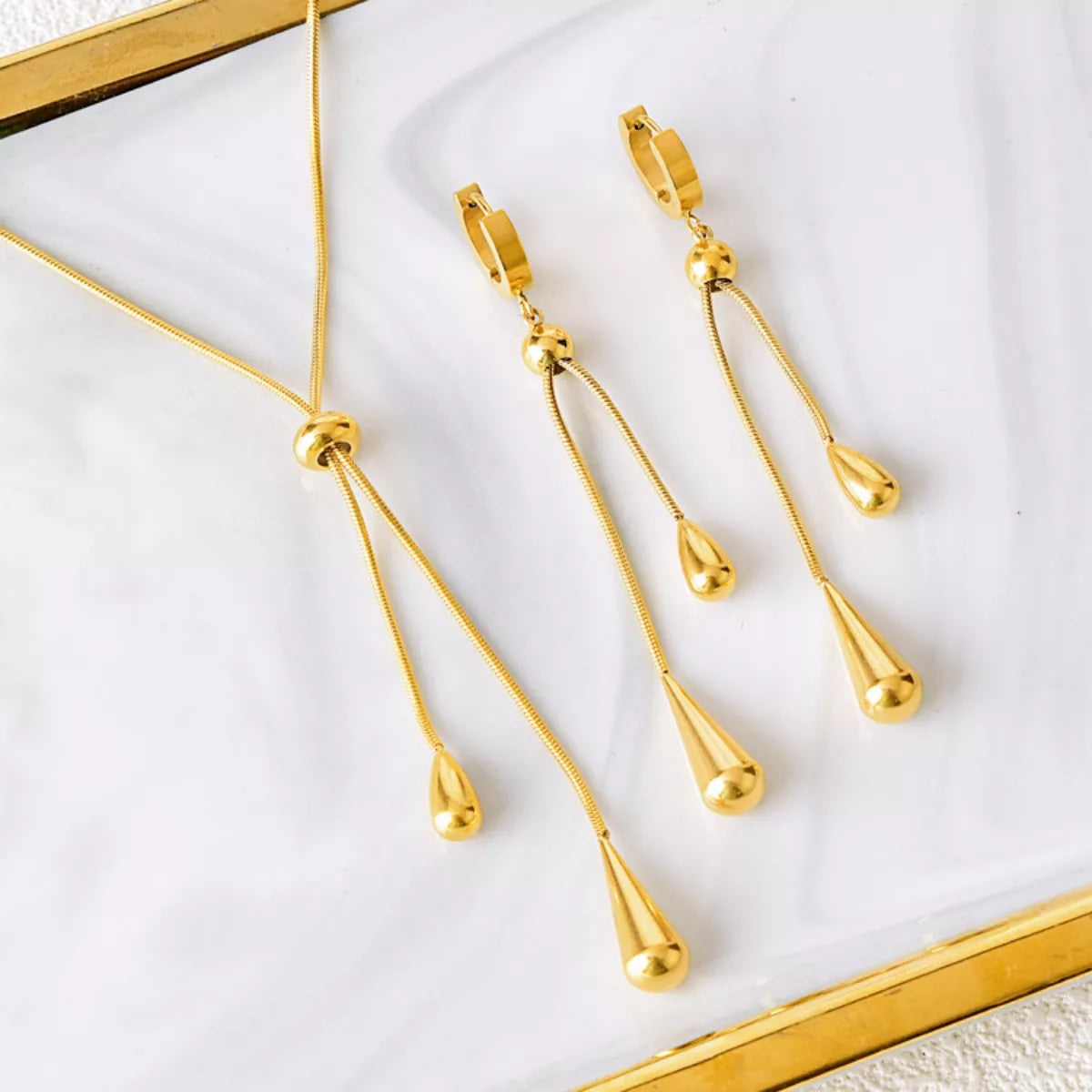 Teardrop Pendant Necklace and Earrings Jewelry Set