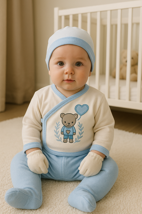 5-piece baby clothing set with bear and balloon design – 0–3 months – 100% cotton – made in Turkey

