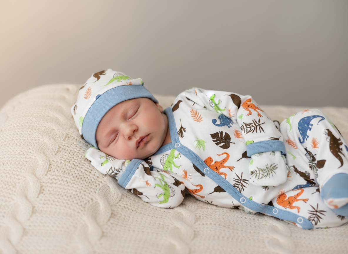 8-piece dinosaur baby clothing set for newborn boys 0–3 months in cotton