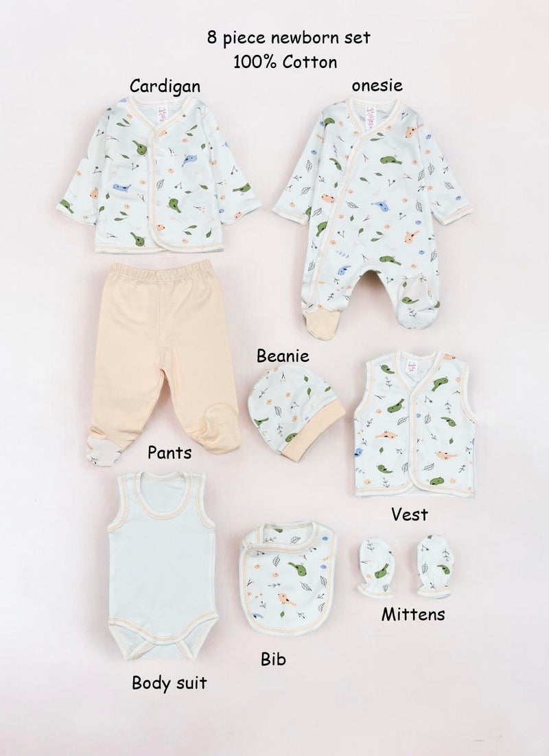 8-Piece Birds Baby Set Unisex 0–3M Cotton