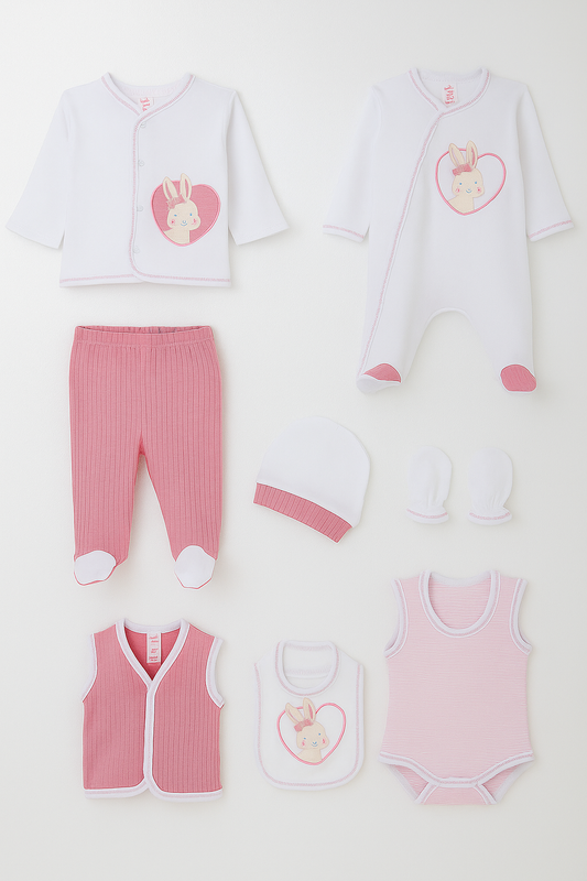 Cotton 8-piece baby clothing set with bear design – newborn gift set 0–3 months

