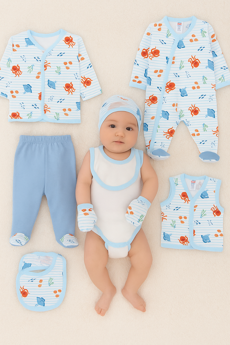 8-piece bear design baby clothing set for newborns – cotton 0–3 months

