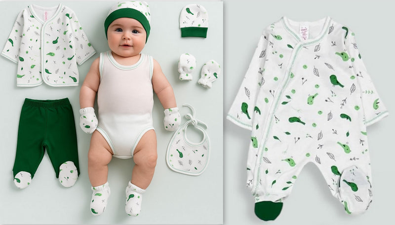 Neutral newborn baby 8-piece clothing set – 100% cotton, 0-3 months


