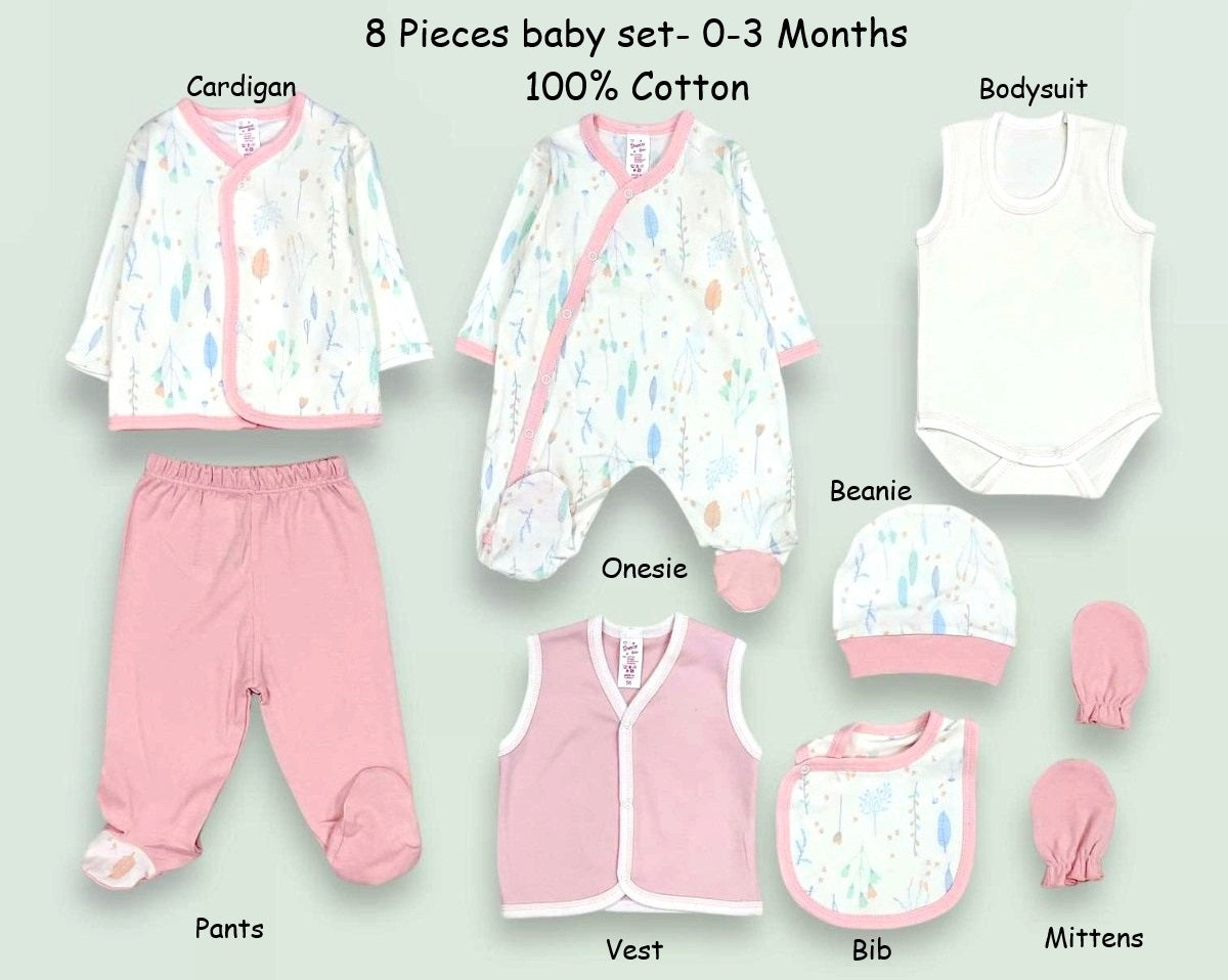Newborn 8-Piece Clothing Set – 100% Cotton 0-3 months

