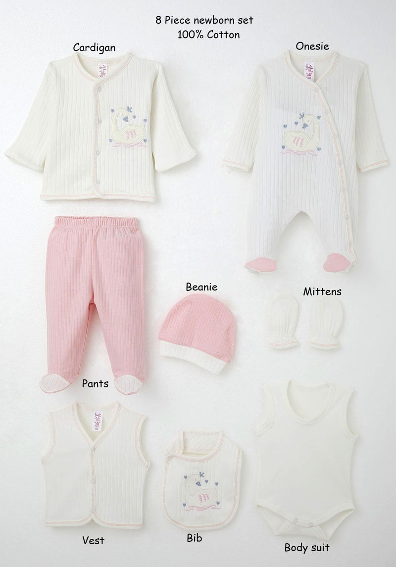8-Piece Baby Clothing Set Swan design– 100% Cotton