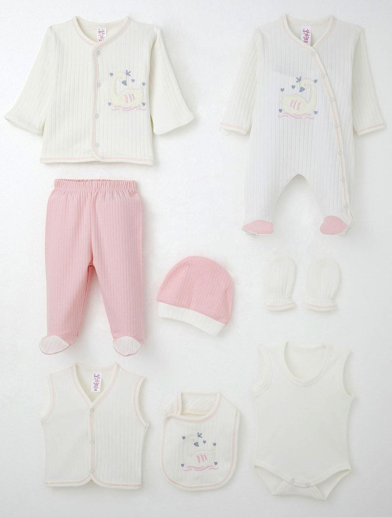 8-Piece Baby Clothing Set Swan design– 100% Cotton