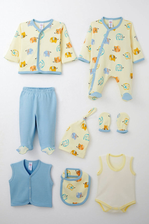 8-piece elephant design newborn baby clothing set in organic cotton

