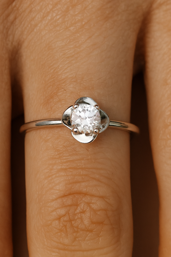 Sterling Silver Adjustable Ring with Round Cubic Zirconia