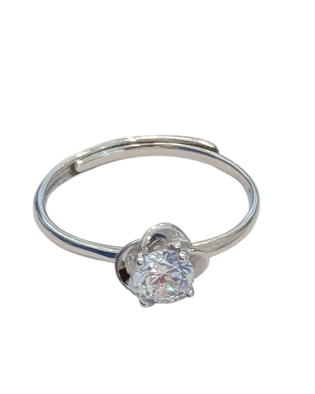 Sterling Silver Adjustable Ring with Round Cubic Zirconia