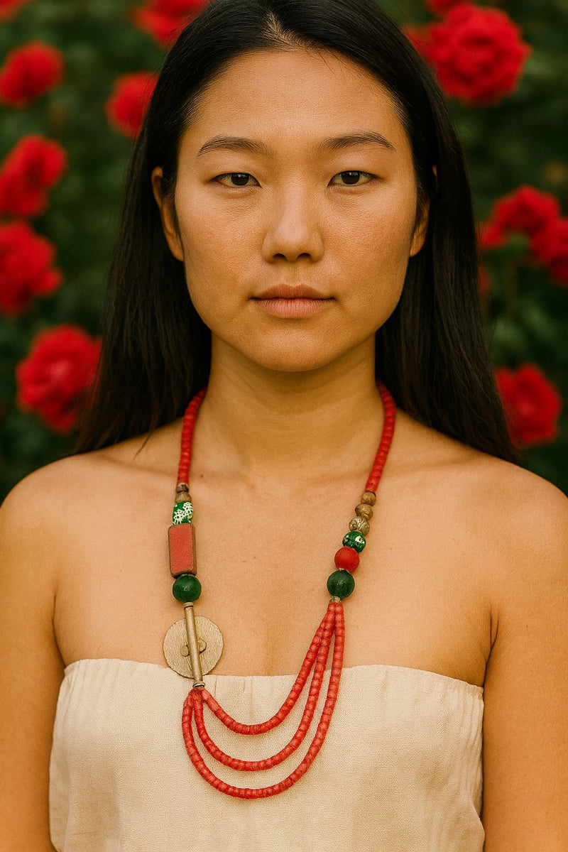 Handmade African Necklace – Recycled Glass & Bronze Statement Piece