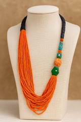 African Handmade Necklace – Recycled Glass, Swarovski Beads, Ebony Wood, Statement Jewelry