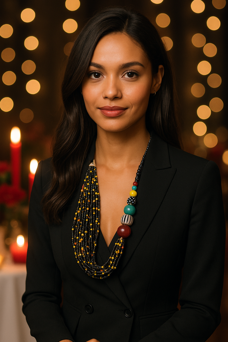 African Beaded Necklace with Glass & Ebony Wood