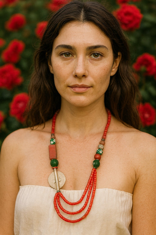 Handmade African Necklace – Recycled Glass & Bronze Statement Piece
