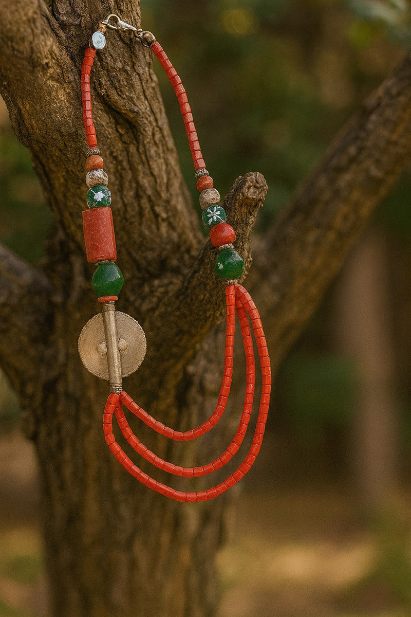 Handmade African Necklace – Recycled Glass & Bronze Statement Piece