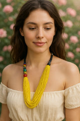 African Handmade Necklace – Recycled Glass, Swarovski Beads, Ebony Wood & Bronze