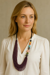Handmade African Necklace with Swarovski, Glass & Ebony Wood