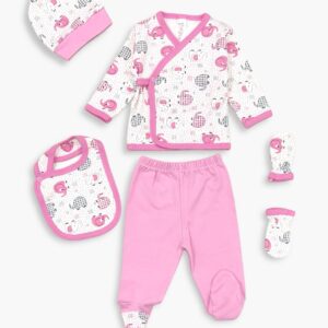 5-piece newborn baby outfit with elephant design – 100% cotton – 0–3 months – made in Turkey

