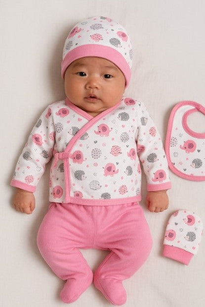 5-piece newborn baby outfit with elephant design – 100% cotton – 0–3 months – made in Turkey

