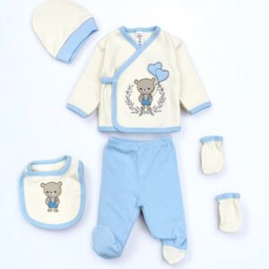 5-piece baby clothing set with bear and balloon design – 0–3 months – 100% cotton – made in Turkey