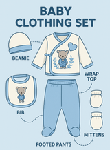 5-piece baby clothing set with bear and balloon design – 0–3 months – 100% cotton – made in Turkey

