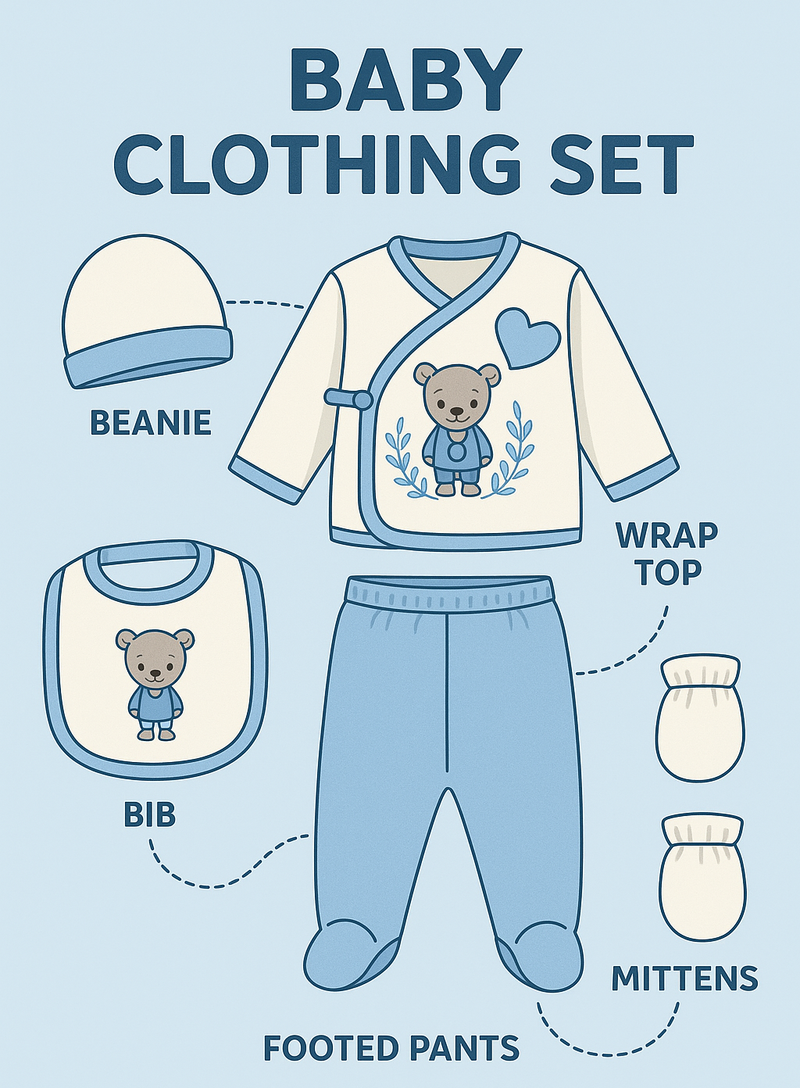 5-piece baby clothing set with bear and balloon design – 0–3 months – 100% cotton – made in Turkey

