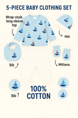 5-Piece Newborn Baby Set  Cotton Boat Print Outfit