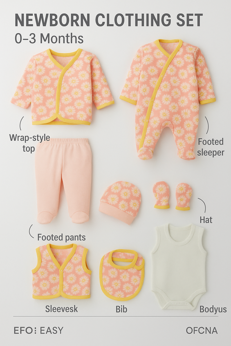 Colorful 8-piece cotton baby clothing set for newborns – made in Turkey


